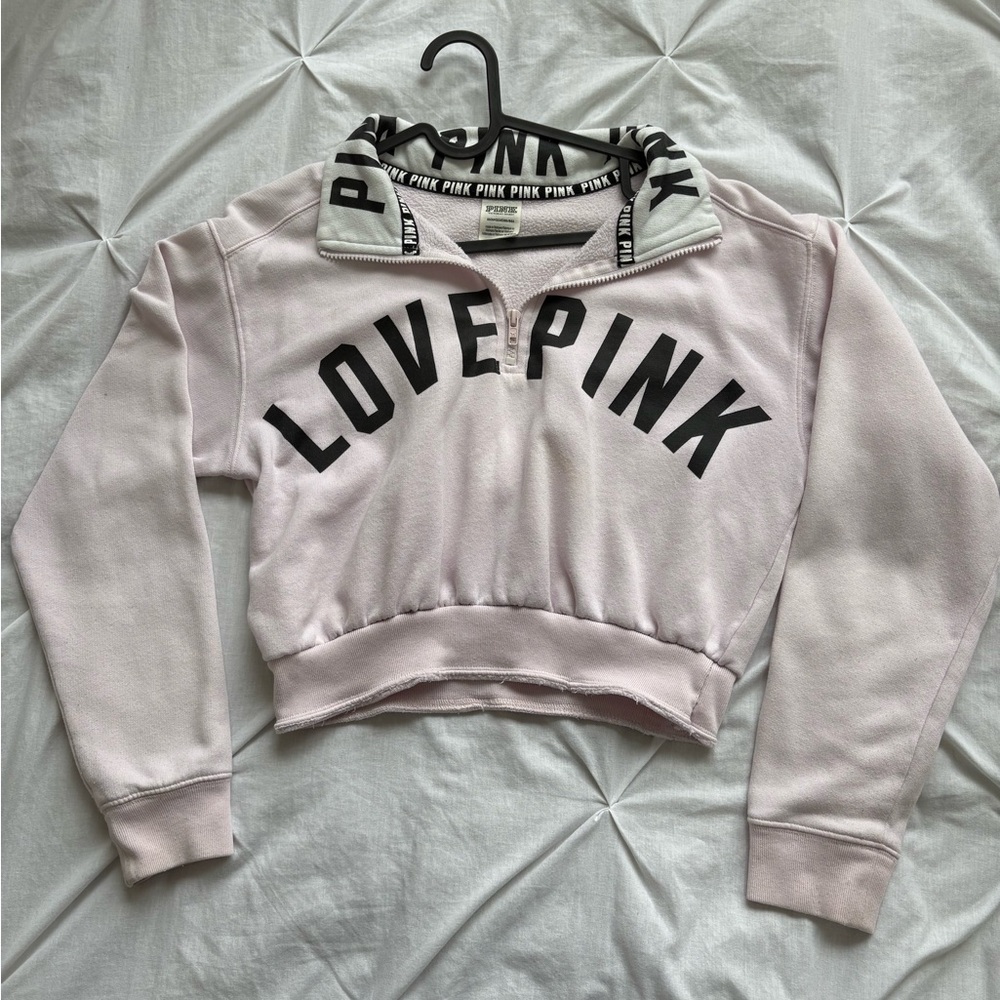 PINK Love Pink Cropped Quarter-Zip Sweatshirt - Light Pink